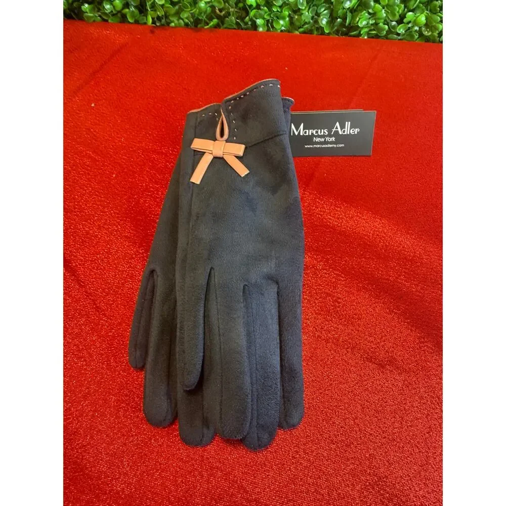 NWT Marcus Adler Women's Navy Faux Suede Bow Touchscreen Gloves One Size Gift